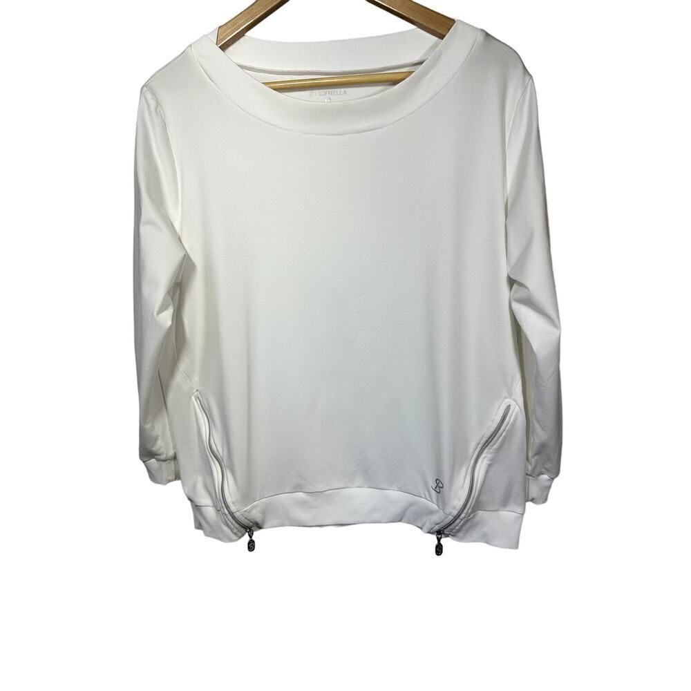SOFIBELLA Women's Crew Neck Side Zip Long Sleeve Top White Size Large